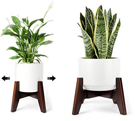 Seanmi Pflanzenständer für Zimmerpflanzen, Bambus-Pflanzenständer, Mitte des Jahrhunderts Pflanzenhalter, verstellbare Breite, passend 20,3 cm, 25,4 27, 30,5 cm Töpfe – Dunkelbraun (nur Pflanzständer)