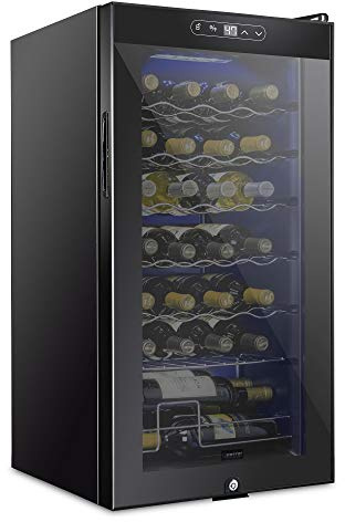 SCHMECKE 28 Bottle Compressor Wine Cooler Refrigerator w/Lock - Large Freestanding Wine Cellar - 41f-64f Digital Temperature Control Wine Fridge For Red, White, Champagne or Sparkling Wine - Black
