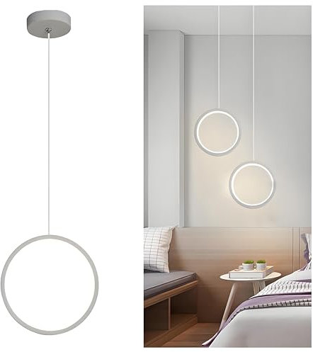 LFsem Moderne Minimalistische LED Pendelleuchte, 2700K Warmes Licht LED 13W Metall Ring Hängelampe für Schlafzimmer und Wohnzimmer (A-Weiß)