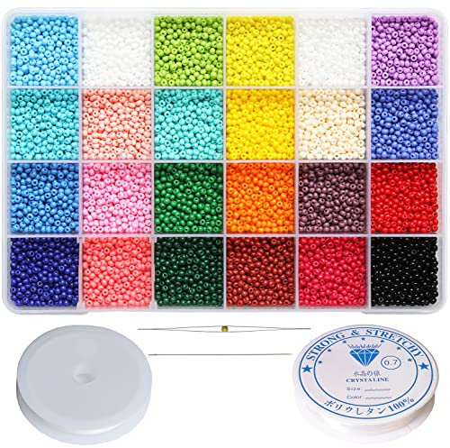 Bala&Fillic Taille Presque Uniforme Perles de Rocailles en Verre avec Aiguilles, 24 Couleurs Environ 8640pcs dans la Boîte Taille 3mm Perles de Rocailles Rondes pour la Fabrication de Bijoux