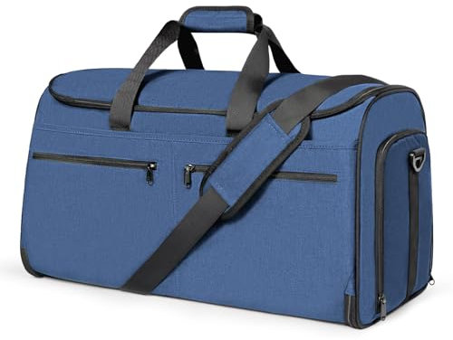 Carry on Garment Bag for Business Travel, Bukere Convertible Travel Duffel Bag with Shoe Compartment, Water Resistant, 2 in 1 Weekender Suit Bag for Men Women, Kleidersack für Anzug oder Kleid, Blau