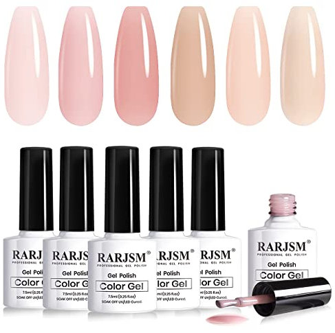 RARJSM Icy Jelly Gel Nail Polish Set of 6 Translucent Colors,Sheer Rose Nude Tone Gel Polish L ED U V Gel Clear Milky Light Pink Red Brown French Manicure Curing Requires 7.5ml DIY Home Nail Salon