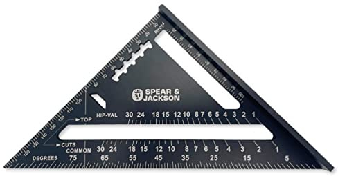 Spear & Jackson SJARS180 Sparrenwinkel 180 mm (7 Zoll), Aluminium Dachdeckerwinkel, Anreiß und Layout Werkzeug, Winkelmesser Gehrungshilfe mit Umrechnungstabelle