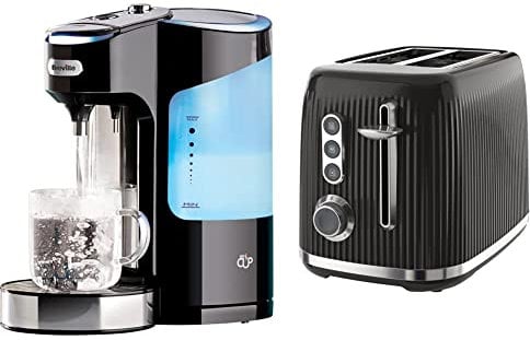 Breville HotCup Hot Water Dispenser with 3 KW Fast Boil and Variable Dispense, 2.0 Litre, Gloss Black [VKJ318] & Bold Black 2-Slice Toaster [VTR001]