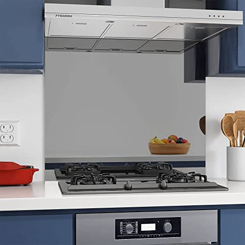 BELOFAY 6mm Grey Tempered Glass Mirror Splashback for Kitchen, Toughened Glass Heat Resistant Splashbacks for Cookers with Glue (60x70 cm)