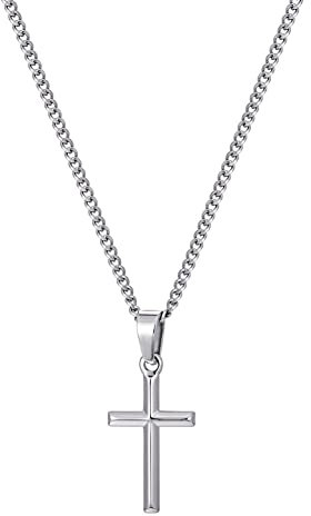 Kette Herren, Halskette mit Kreuz-Anhänger, Silber-Schwarz Edelstahl, Damen-Cross-Geschenk