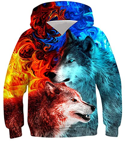 ALISISTER Kapuzenpullover Jungen Mädchen 3D Galaxis Wolf Hoodie Kinder Langarm Sweatshirt Casual Shirts Für Frühling Herbst (L=11-13 Jahre)