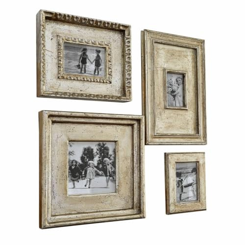 Loberon Bilderrahmen 4er Set Holny, antiksilber | Unterschiedliche Rahmen-Designs, Nostalgischer Charme, Wandschmuck, Wanddekoration, Mangoholz, Spiegelglas