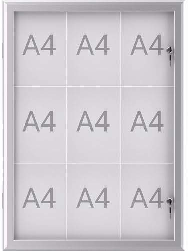 MAUL Schaukasten silber MAULexcite abschließbare Vitrine für 9 x A4 | ideal für Aushänge innen und außen, Sicherheitsglas für klare Sicht, magnetische Rückwand flexibel nutzbar, 4 Schlüssel