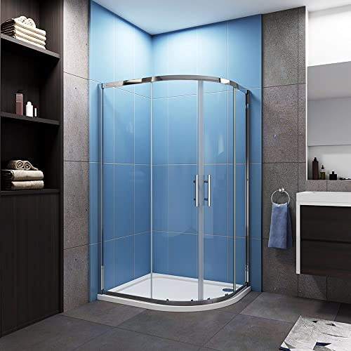 Acezanble 900x760x1900mm Quadrant Shower Enclosure Cubicle with 900x760mm Right Shower Tray Waste