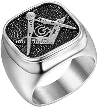 PAURO Herren Damen Jahrgang Freimaurer Ring aus Titan Stahl Punk Stil