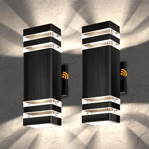 Tesjaso Outdoor Wall Lights 2-Pack – Modern Patio Wall Light Fixture, Dusk to Dawn Outside Lights for House, Up & Down Outdoor Sconce, Waterproof Outdoor Light Fixtures, Front Porch, Garage Lights