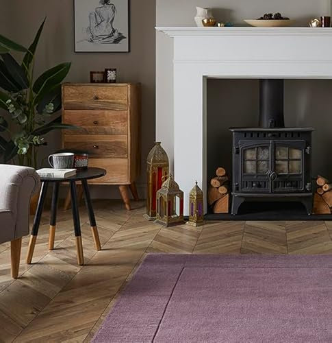 M MAYFAIR | Esme Mauve Wool Rug | Handcrafted 100% Natural Wool | Soft & Durable Low Pile Design | Elegant, Comfortable Rug for Living Room, Hallway, or Bedroom | 80x150cm