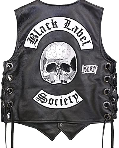 Suiting Style Giubbotto da Motociclista Gilet da Motociclista Black Label Society Toppa Ricamata Gilet in Pelle da Moto per Uomo