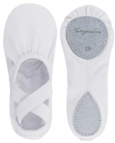 tanzmuster ® Ballettschuhe Mädchen Ballettschläppchen - Leon - 100% Baumwolle, elastischer Saum, Geteilte Ledersohle (Größe 22-45)