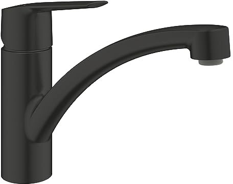 GROHE Start Mitigeur Monocommande Evier, Robinet de Cuisine, Bec Bas, Rotation 140°, Mousseur avec Fente, Noir Mat, 324412432