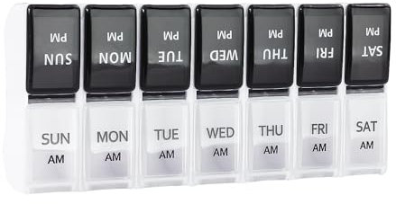 Daily Pill Box Organiser, Weekly Pill Box Organiser 2 Times a Day, AM PM Pill Cases Medicine Storage Box 7 Days, Daily Tablet Organiser for Meds,Vitamin, Fish Oil, Supplements, Detachable(Black)