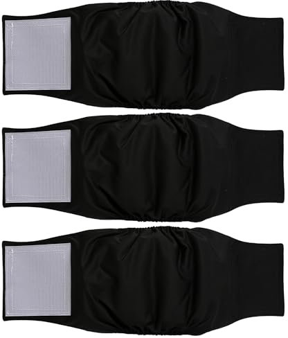 Beilei Creations Premium Waschbare Bauchbänder für Rüden, 3er Pack Hundewindeln & Hundebauchbänder (M, Schwarz)