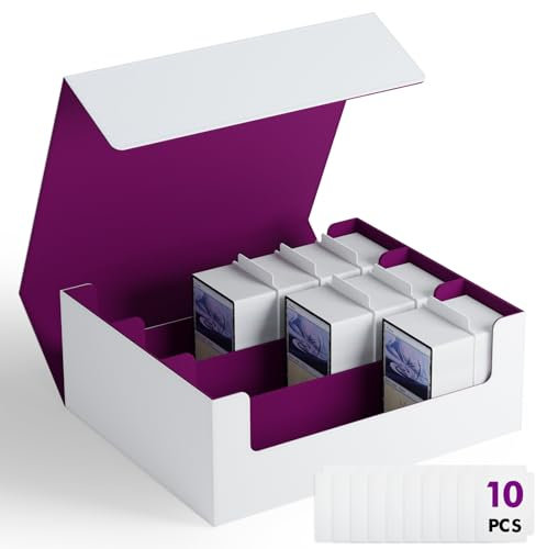 ZLCA Trading Card Storage Box for TCG Cards, Triple MTG Card Deck Box Holds 1800+ Cards, PU Leather Magnetic Closure Card Deck Case Organizer Box for Magic Commander Sports Cards (White&Purple)