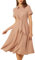 GRACE KARIN Damen Sommer Freizeitkleid mit Taschen Knielang Reverskragen A-Linie Midikleid Helltaupe L
