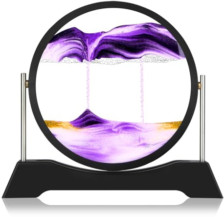 Liangding Sablier Decoratif 3D Cadre Sable Mouvant, Art de Sable Image Dynamique, Cadre Sablier en Verre Rond, Décoration de Bureau Maison, pour Enfants Adolescents Adultes Cadeaux (Violet, 13)