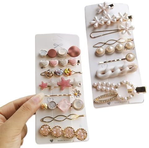 JRYXDS Mollette per Capelli Perle, 16 fermagli per capelli in resina acrilica e perle, forcine per capelli in coccodrillo marmo, forcine con cristalli glitterati, regalo per donne e ragazze