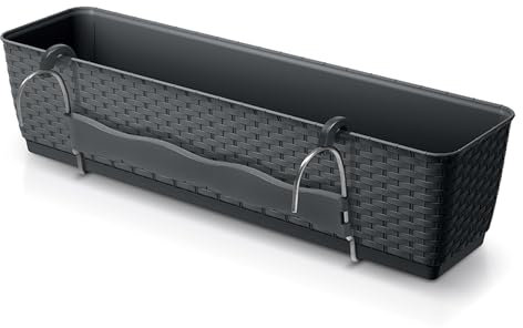 Spetebo Fioriera da balcone con supporto e sistema di irrigazione, 60 x 15 cm, in plastica, per ringhiera, colore antracite, da appendere con fondo per irrigazione