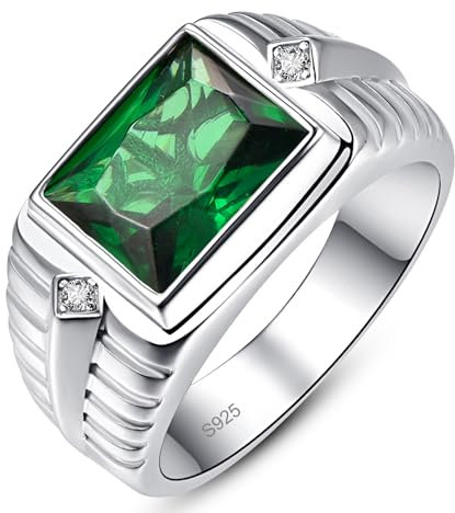 Yaresul 5.3ct 8X10mm Männer Rechteck Schliff Smaragd Ring Grüner Stein Ring für Männer Weiß Cubic Zirconia 925 Sterling Silber Ringe für Männer Hochzeit Ring Größe 60(19.1)