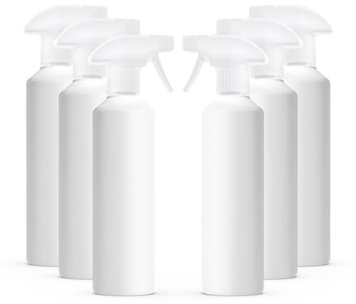 Paquete de 6 botellas de plástico vacías blancas para limpieza de 500 ml, botellas de spray vacías con gatillo manual para jardinería y limpieza del hogar, botellas de spray recargables industriales