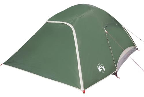 vidaXL Kuppel Familienzelt 6 Personen, Campingzelt mit Netzwände Überzelt, Kuppelzelt mit E-Anschluss, Wurfzelt, Grün 185T Polyester