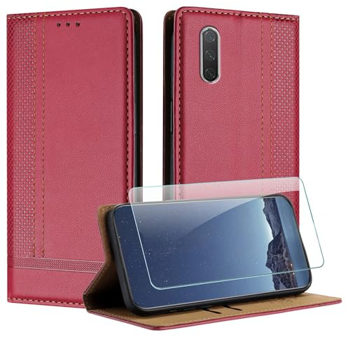 JayModCase Funda para Xiaomi mi CC9e / mi A3 con Protector Pantalla, Flip Leather Ranura Tarjeta Magnético Wallet Carcasa con Cierre magnético Soporte Plegable para Xiaomi A3 - Rojo