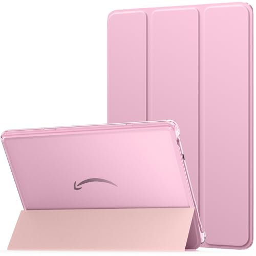 MoKo Hülle für Amazon Fire HD 10 Tablet (13. Gen, 2023 Modell) 10.1, PU Leder Dreifach Schutzhülle für Fire Tablet 10 2023 transparent gefrostet Rückseite, Auto Schlaf/Aufwach, Blumen Rosa