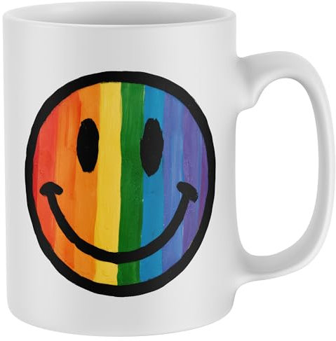 Purple Print House Pride Smiley Face Mug Unisex LGBTQIA+ Rainbow Tea Coffee Cup Men Women
