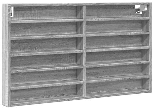 vidaXL Vitrinenschrank, Sammlervitrine 12 Ablagen, Hängevitrine Wandregal für Wohnzimmer, Glasvitrine Wandvitrine Hängeregal, Grau Sonoma Holzwerkstoff