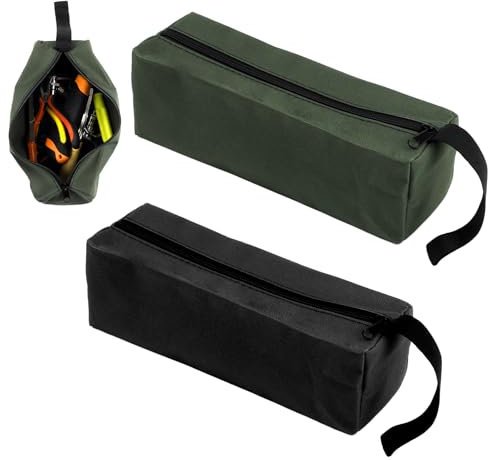 2 Stück Werkzeugtasche Tragbare Klein, Wasserdicht Reißverschluss Aufbewahrungstasche Klein, Tool Bag Verschleißfest Segeltuch Basic Federmäppchen für Elektriker, Schreiner, Studenten(Schwarz, Grün)