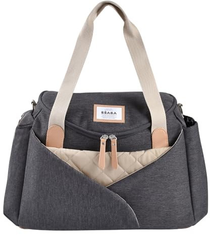 BÉABA, Sac à Langer Sydney II, Modulable, Grande contenance, Rangements multiples, espace à cocoon, Pochette repas isotherme, Système attache poussettes, Anses transport, Gris chiné foncé