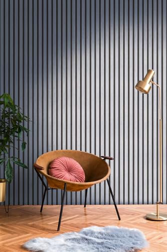 TAPETE LIVING Metallic Vliestapete Blau Schwarz Holzoptik Tapete 3D skandinavische Wandpaneele Lamellen Wandtapete