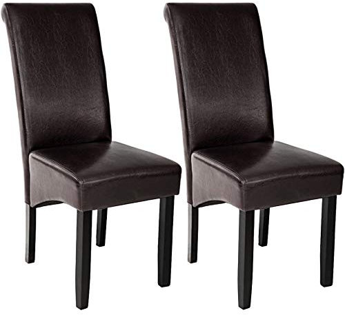 tectake® 2er Set Stühle, Kunstleder Stuhl mit hoher Rückenlehne, ergonomische Form, perfekt für den Esstisch, als Esszimmerstühle, Küchenstühle oder im Wohnzimmer - braun