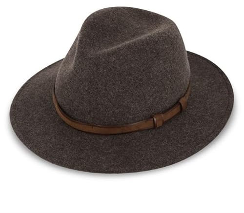 fiebig Dover Traveller Wollfilzhut | Crushable & Waterproof Filzhut mit Ledergarnitur | Outdoor Hat (63-XXL, Braun-Melange)