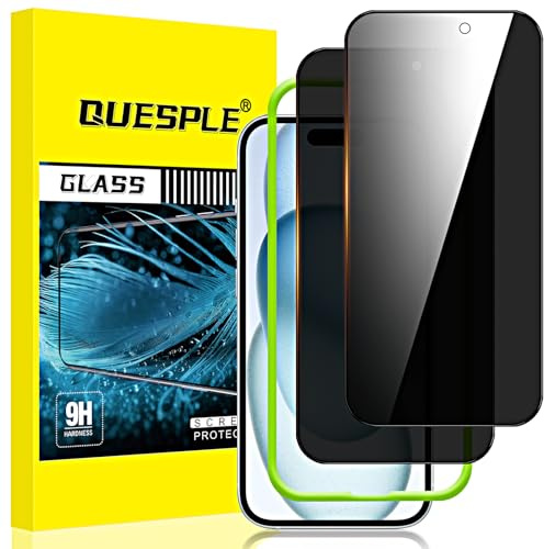 QUESPLE 2 Stück Panzer Schutz Glas, Sichtschutz für iPhone 15 Plus 6,7, Anti-Spähen Privatsphäre Schutzfolie, Frei von Kratzern, 9H Härte Temperglas