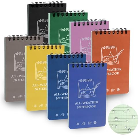 CXRYLZ 8 Stück Mini Wasserdichtes Notizblock, Notizbuch Klein, 12,7x7,6cm Taschen-Notizheft, Pocket Allwetter Notizblöcke mit Top-Spirale Field Notes für Aktivitäten im Freien Militär (Farbig)