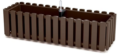 B2C Window Fence Hanging Flower Pot Planter 2 Sizes 4 Colours Rustic Slat Farm House Design UK Self Watering Kit (Brown, Large - 58cm)