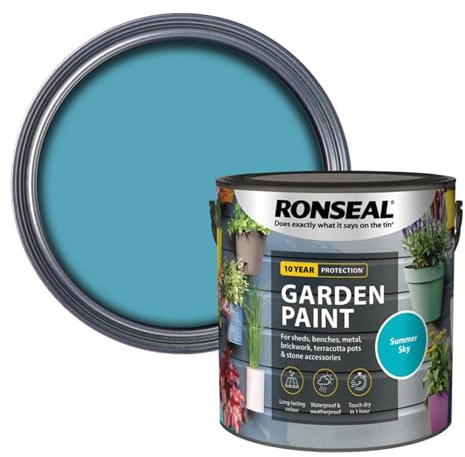 AOC24 Garden Fence Paint 2.5l – Multi-Surface Exterior Paint for Wood, Brick, Metal, Stone & Terracotta – Waterproof, Resists Fading, Matt Finish for Sheds, Fences, Garden Furniture Summer Sky