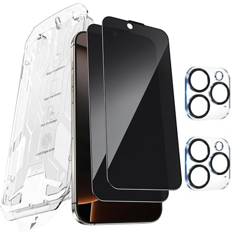 Caisemo 4-in-1 for Full Coverage iPhone 16 Pro 6.3'' Privacy Screen Protector [Edge-to-Edge 45KG Military-Grade, 25° Anti-Spy, Auto Dust-Proof ] + 2 Pack Camera Lens Protectors (2024)