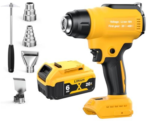 Cordless Heat Gun for Dewalt with 6000mAh Battery with 4 Nozzles, Up to 550°C, Cordless Hot Air Gun for Welding, Bending Pipes, Colour Removal