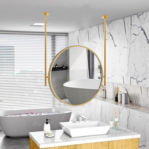 MESOVFCA Runder Deckenspiegel, Schminktischspiegel, großer runder Wandspiegel mit Deckenstange, Schminkspiegel für Badezimmer zu Hause oder im Hotel (50 cm)