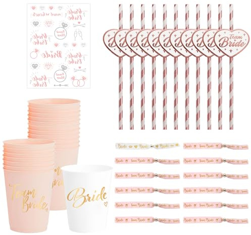 Joyesplay JGA Accessoires Frauen 12-Set,JGA Deko Team Bride Becher, Bachelorette Party Accessories Junggesellenabschied Frauen fur Bridal Shower (Pink-B)