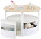 GYMAX Kids Table with 4 Chairs, Wooden Children Activity Desk with 4 Storage Stools and 4 Fabric Drawers, 5-Piece Toddler Round Table Set for 3+ Years Olds, 79x79x51cm (Natural + White)