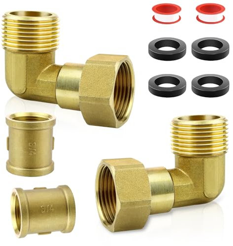 cersaty Juego de 4 manguitos de latón con rosca en ángulo, 3/4 con 2 cintas de sellado de rosca para instalaciones de agua/sistemas de calefacción central, etc