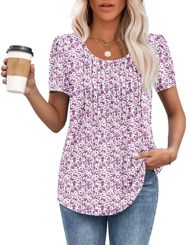 MOLERANI Ladies Tops Round Neck Loose Casual Pleated T Shirt